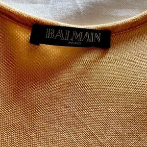 Balmain deep-v neck tank blouse shirt beige gold $595